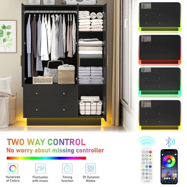 Modern Engineered Wood 3-Door Wardrobe Closet With Mirror