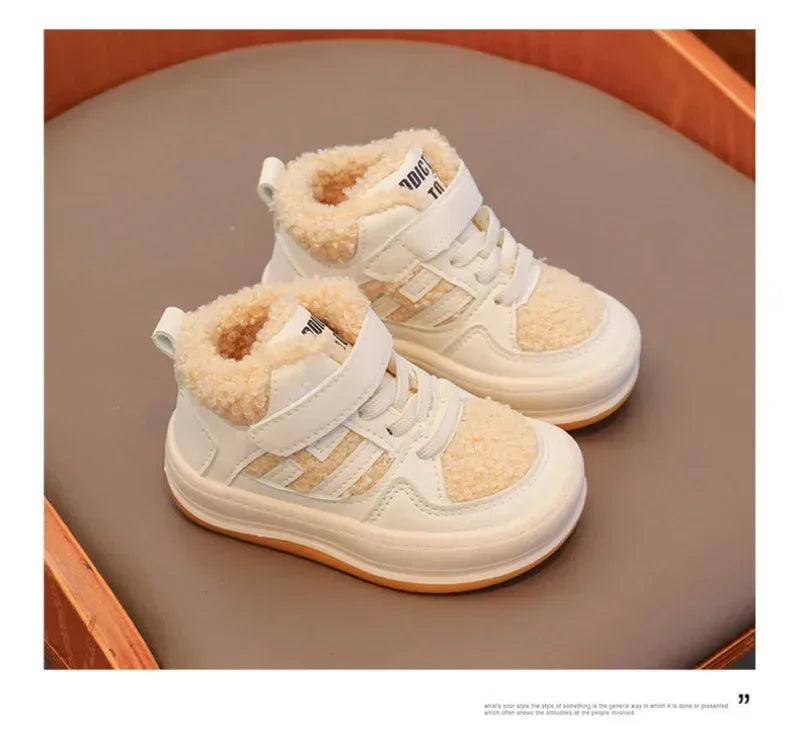 Children Plush Anti-Skid Cotton Leather Winter Sneakers - Omega Lifestyles