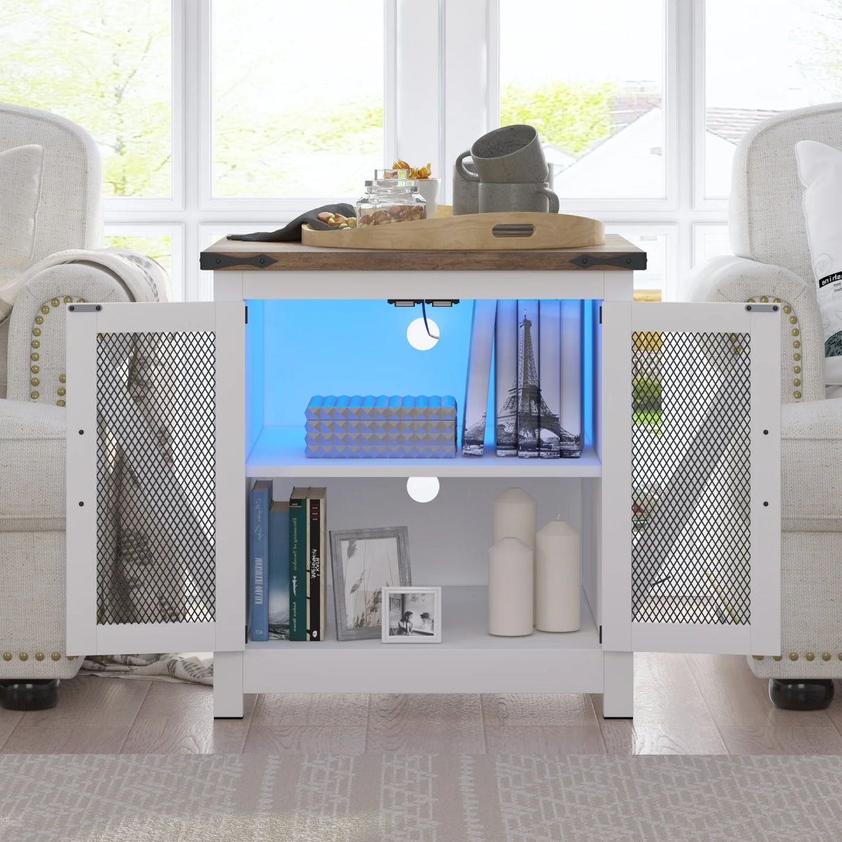 24-Inch Farmhouse Industrial End Table With Charging Station