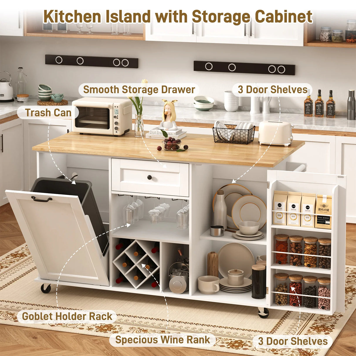 Rolling Wood Kitchen Island Cart With Drop Leaf Countertop