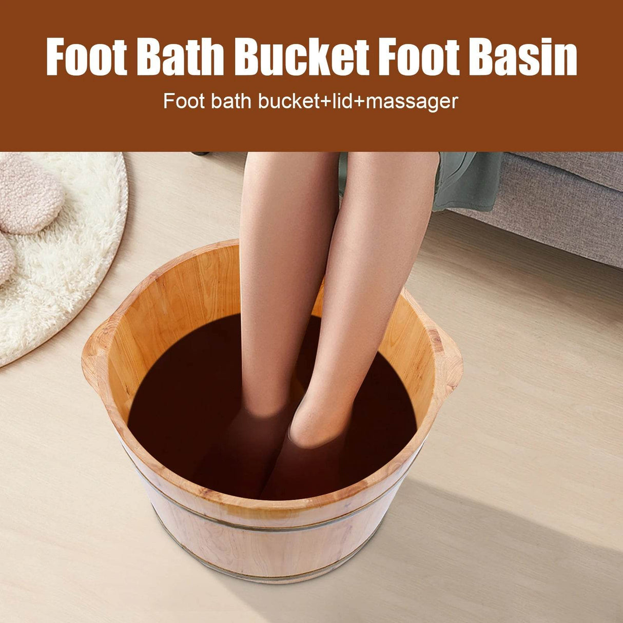 Cedar Wood Foot Bath Bucket With Massage Roller