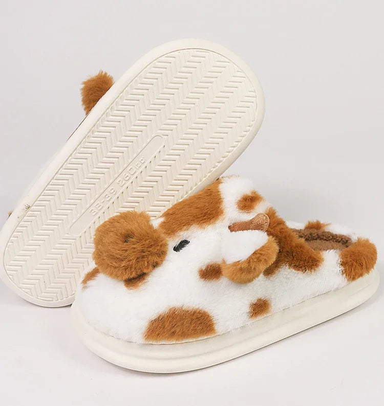 Women’s Winter Plush Cartoon Cow Indoor Slippers