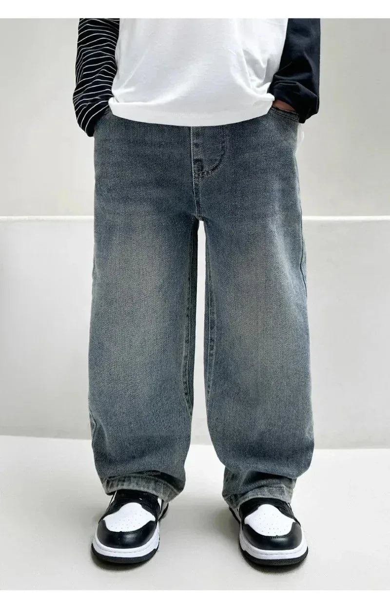 Kids Cotton Polyester Blend Straight Leg Jeans - Omega Lifestyles