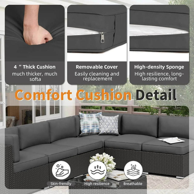 7-Piece Outdoor Rattan Wicker Sectional Sofa Set - Omega Lifestyles