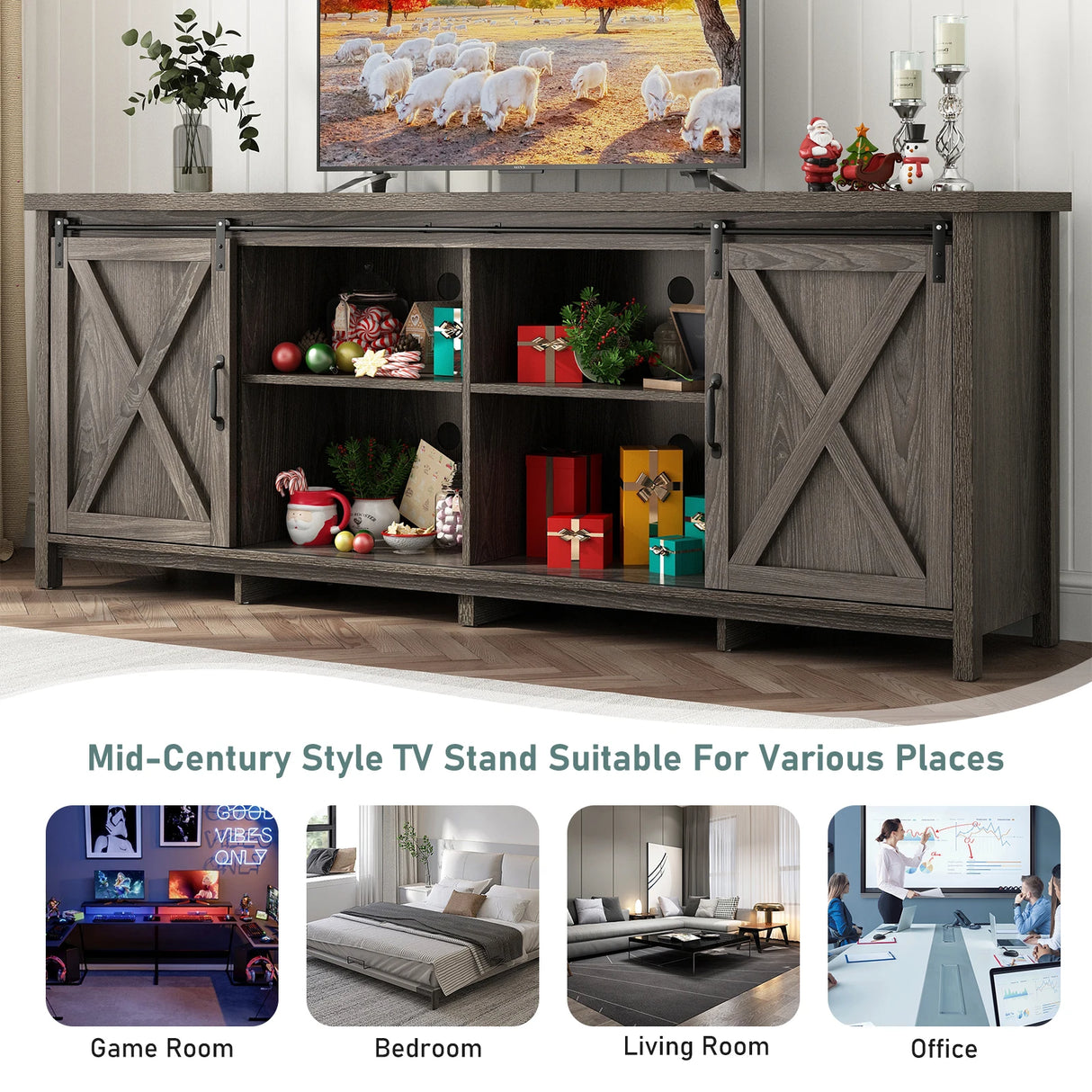 Farmhouse Sliding Barn Door Rustic TV Stand