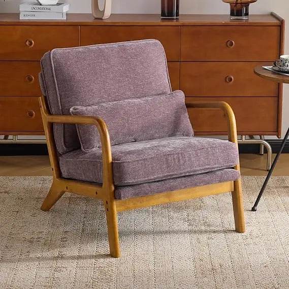 Mid-Century Modern Chenille Armchair with Lumbar Pillow - Omega Lifestyles