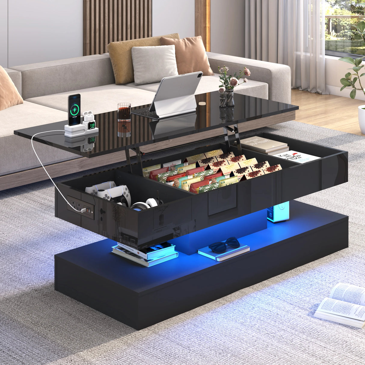 Modern LED Coffee Table With Storage And Lighting