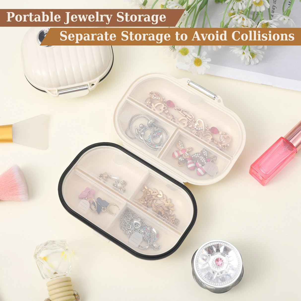 2-Pack Portable 7-Compartment Travel Pill Organizer Cases