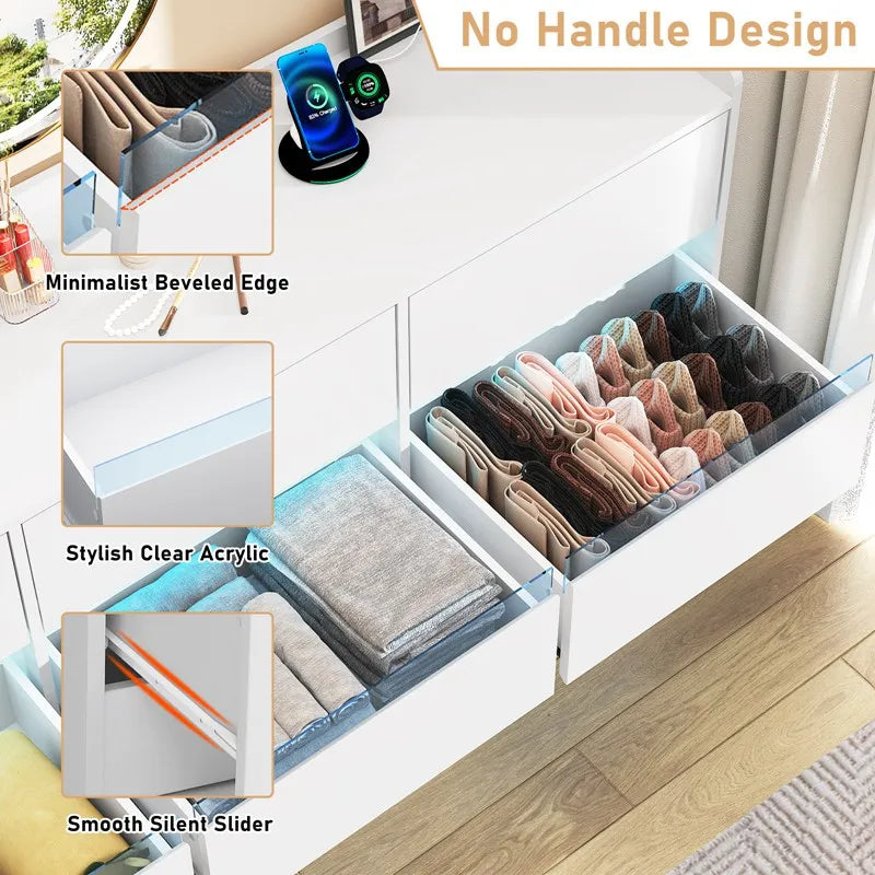 9-Drawer Wooden Dresser With LED Lights And Charging Station