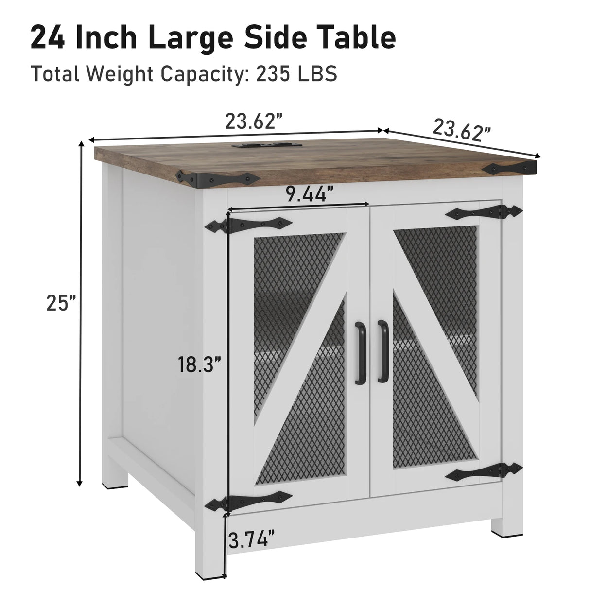 24-Inch Farmhouse Industrial End Table With Charging Station