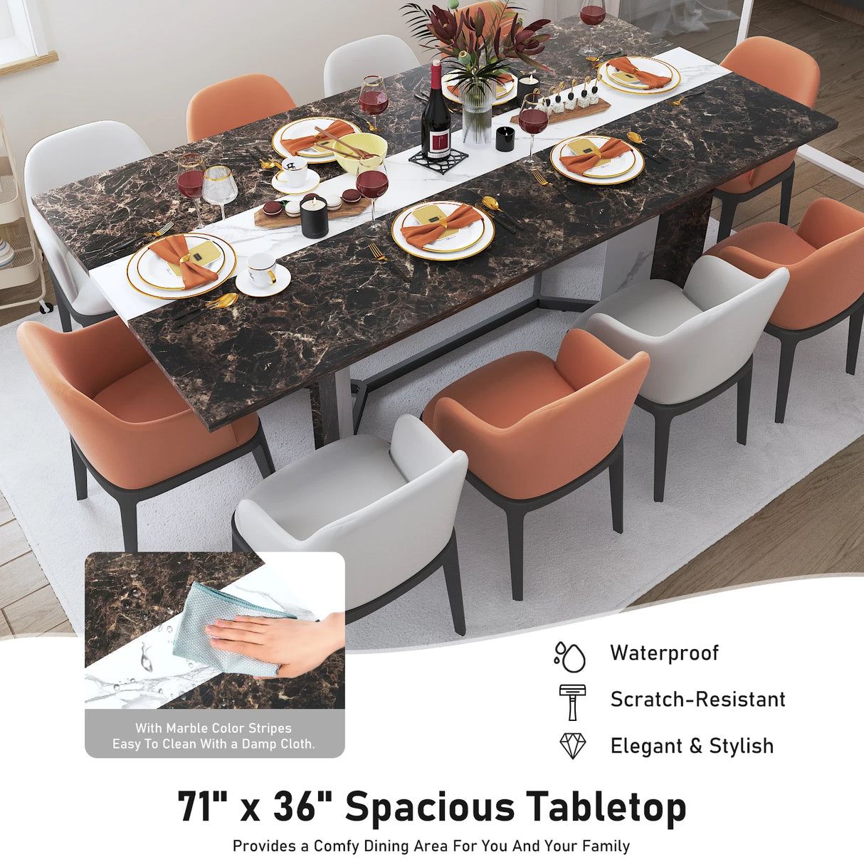 Large Rectangular Wood Top Modern Dining Table With Metal Legs