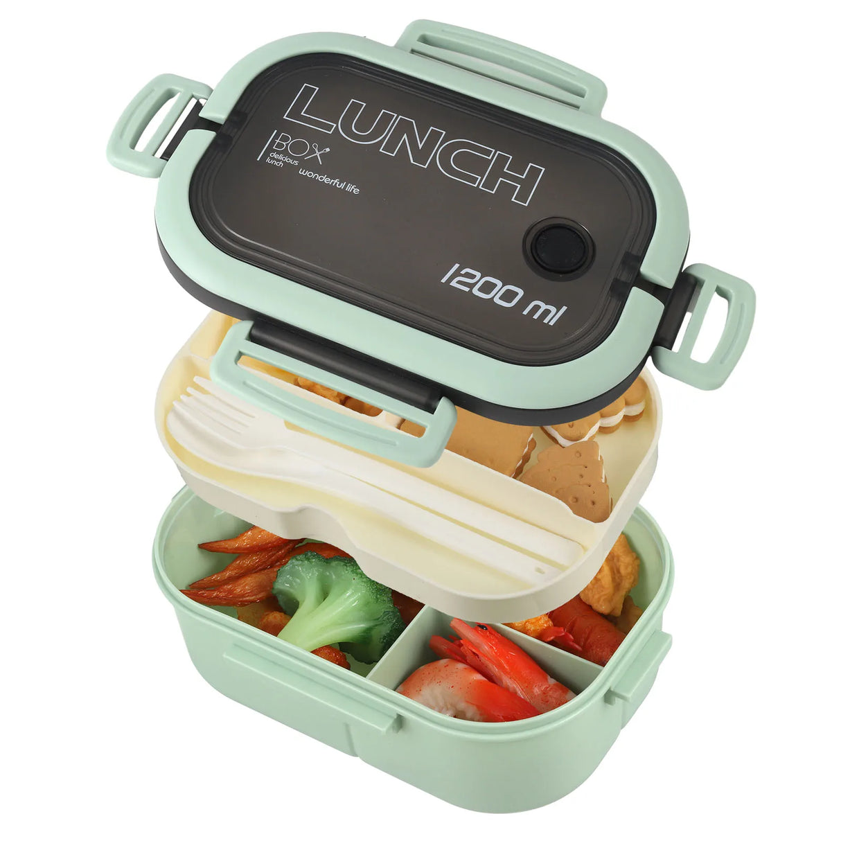 Stackable Leak-Proof 1200ML Bento Lunch Box With Tableware