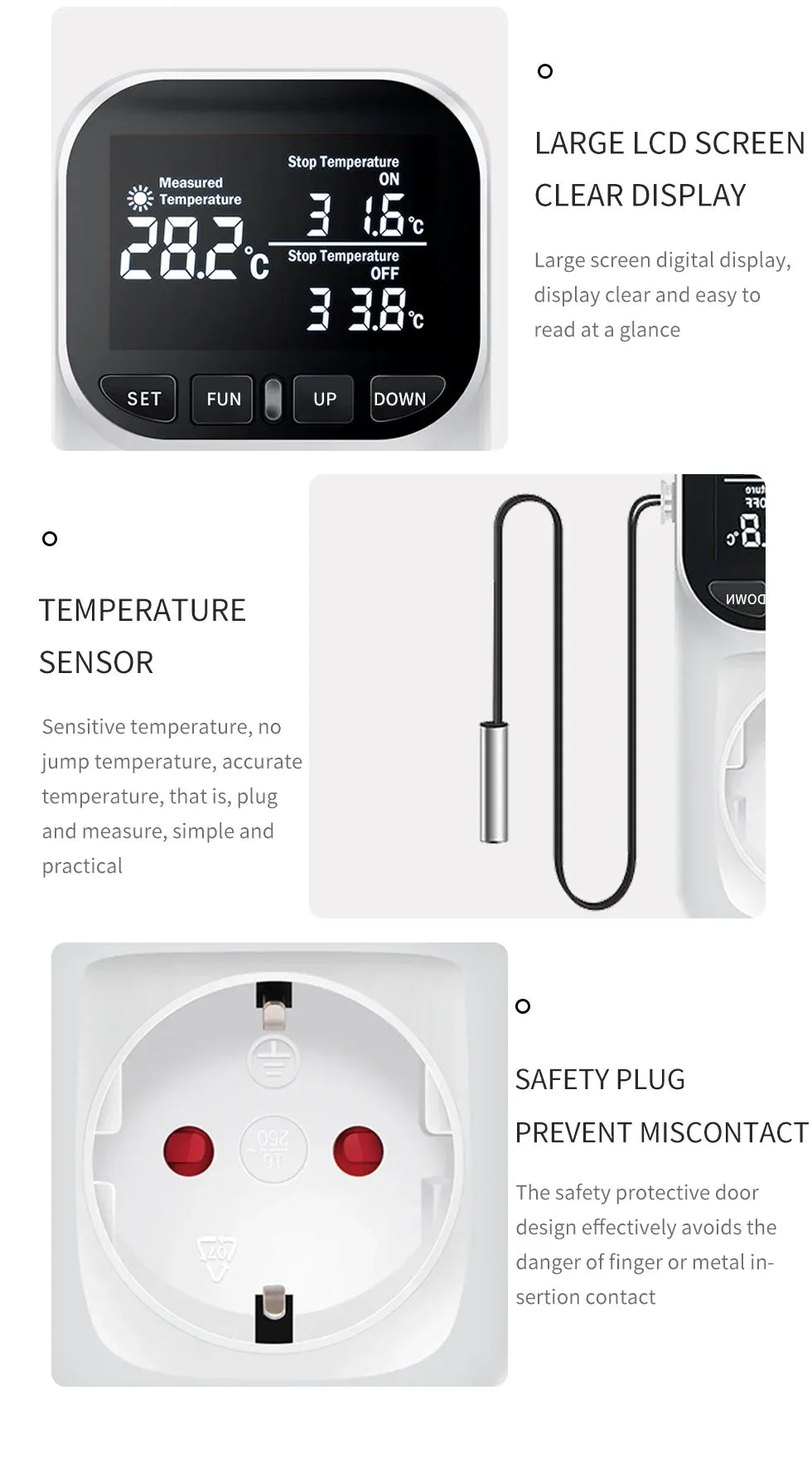 Digital Display Temperature Controller Thermostat Socket - Omega Lifestyles