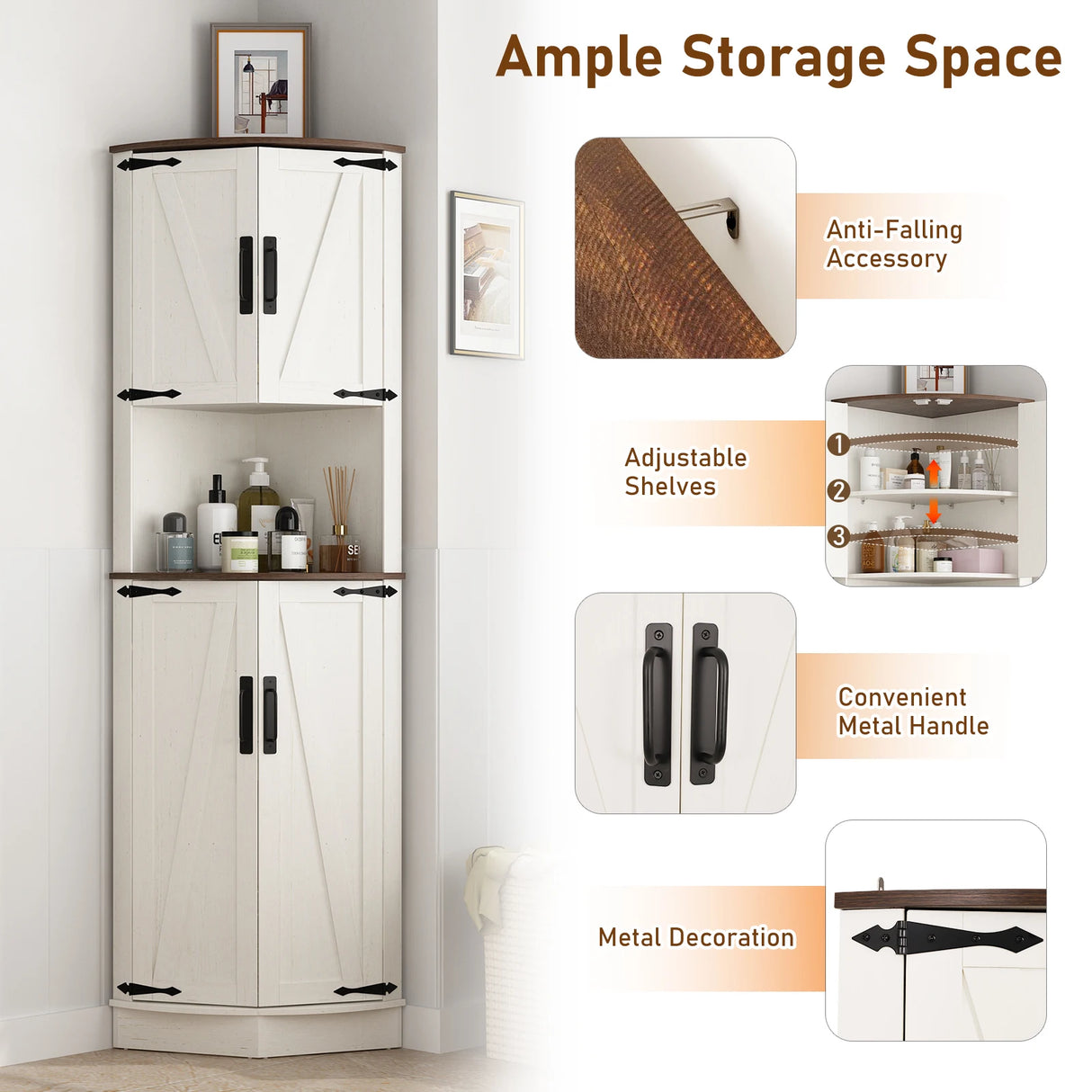 67.5-Inch Farmhouse Corner Cabinet With Adjustable Shelves