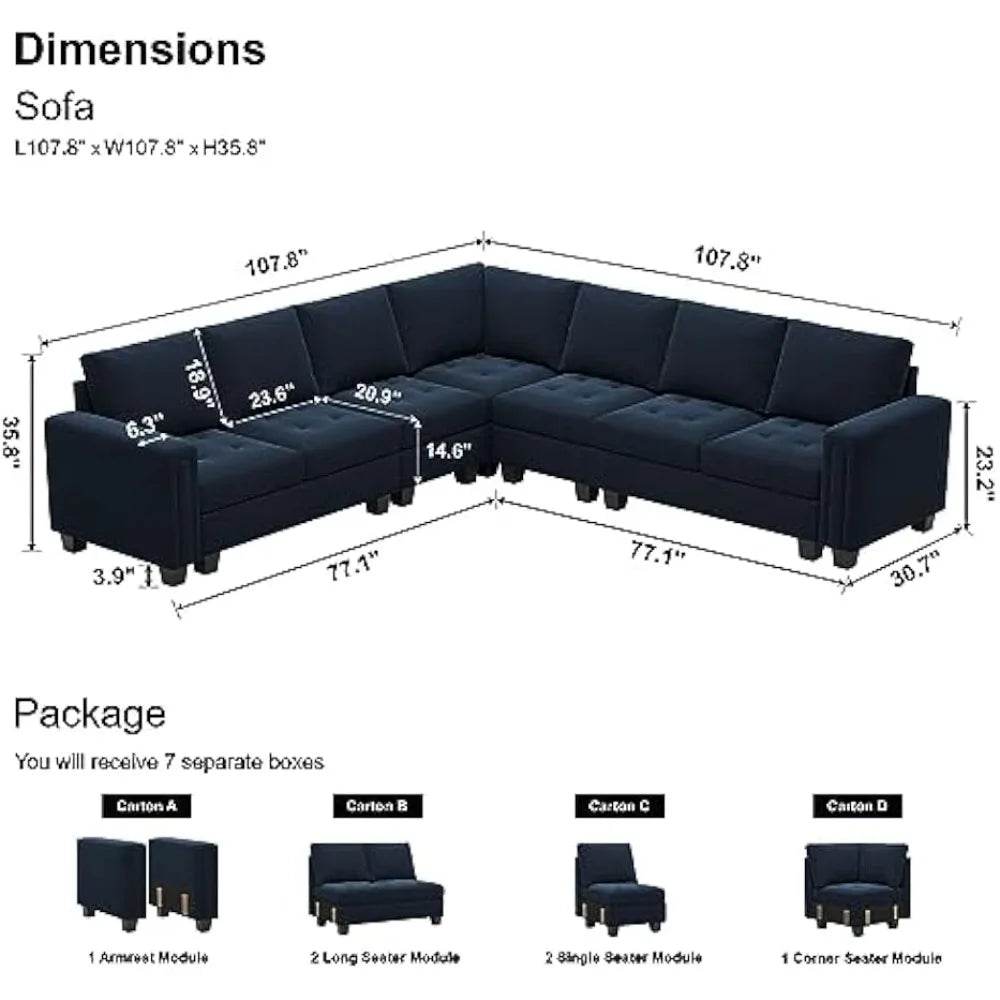 Modern Velvet L-Shaped Sectional Sofa With Chaise - Omega Lifestyles