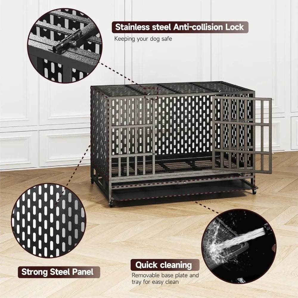 Heavy Duty 48-Inch Alloy Steel Dog Crate With Wheels - Sleep Galleria