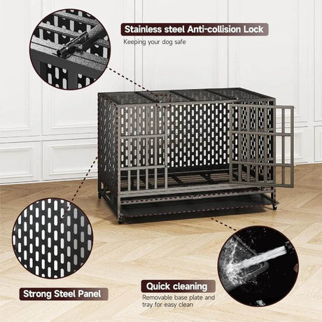 Heavy Duty 48-Inch Alloy Steel Dog Crate With Wheels - Sleep Galleria