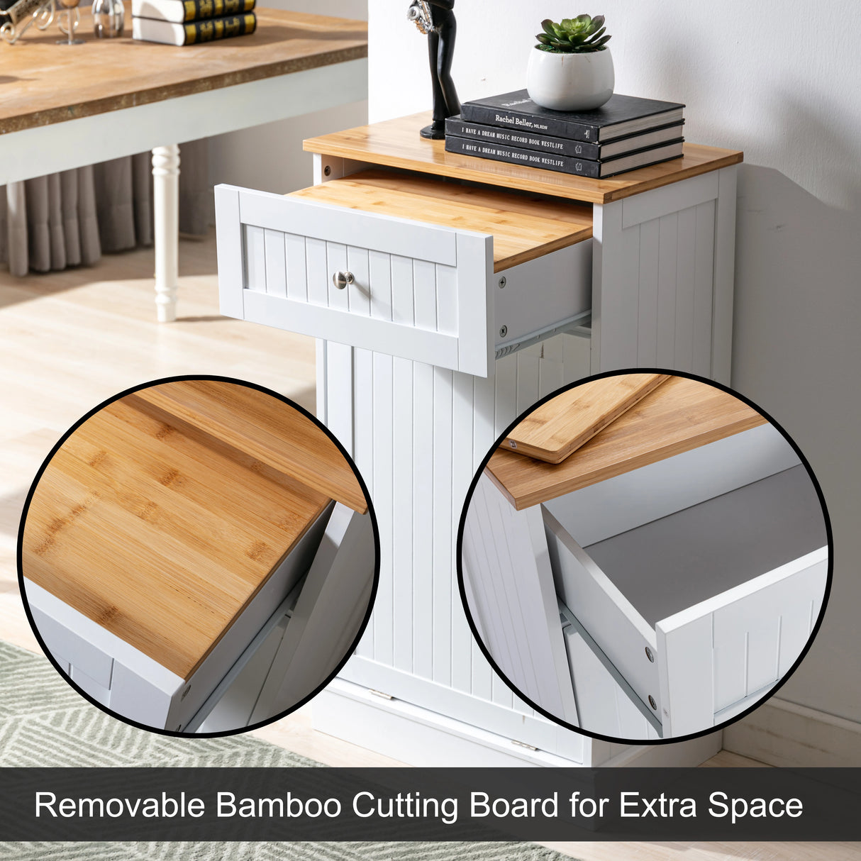 Multifunctional Tilt Out Kitchen Trash Cabinet With Cutting Board