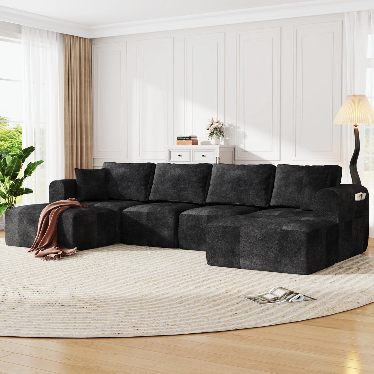 Modular L-Shaped U-Shaped Convertible Ottoman Sectional Sofa
