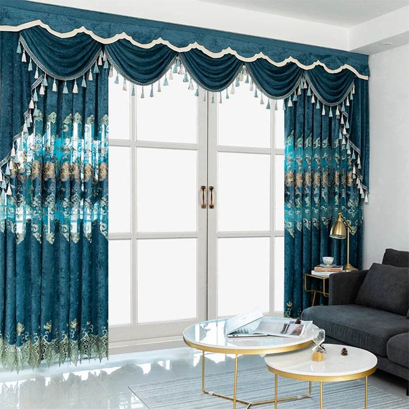 2-Piece Chenille Embroidered Floral Blackout Curtain