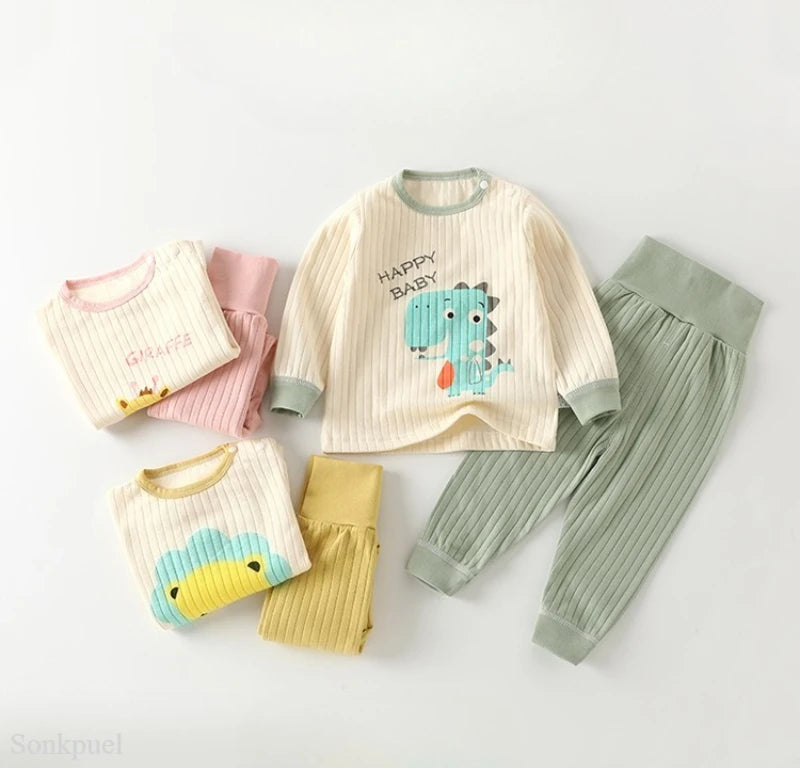 Children Cotton Animal Print Long Sleeve Pajama Set