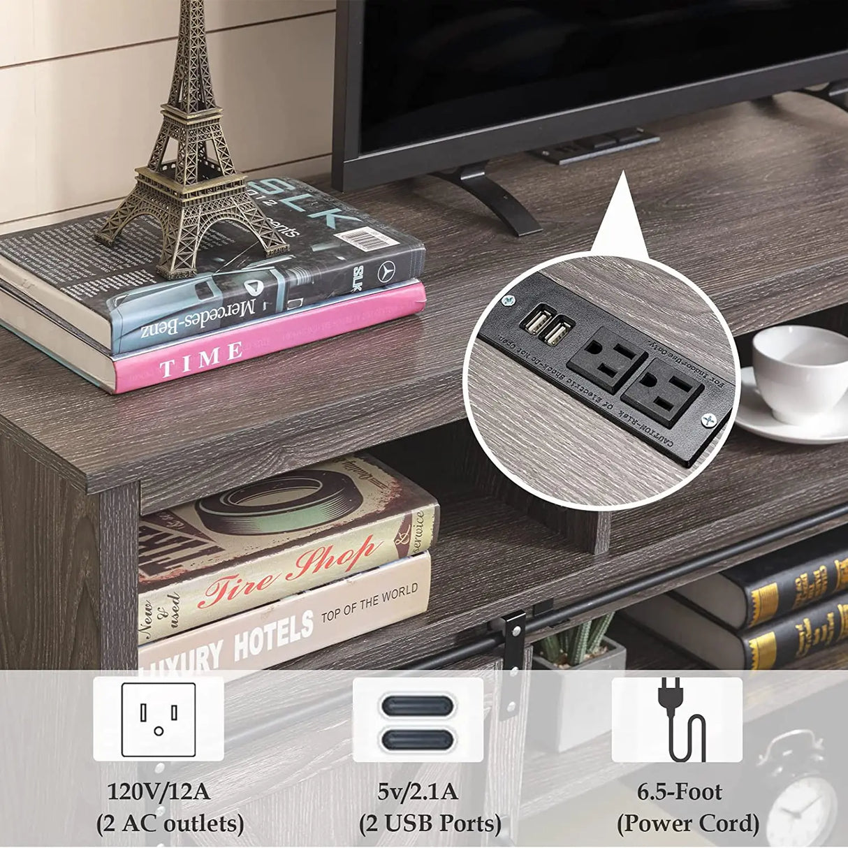 Farmhouse Wood Sliding Barn Door TV Stand Cabinet