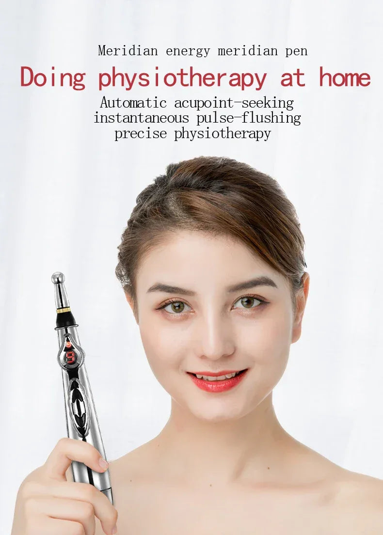 Electronic Acupuncture Pen Stainless Steel Massage Device With 5 Heads - Omega Lifestyles