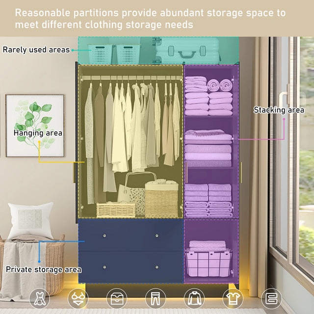 Modern Engineered Wood 3-Door Wardrobe Closet With Mirror