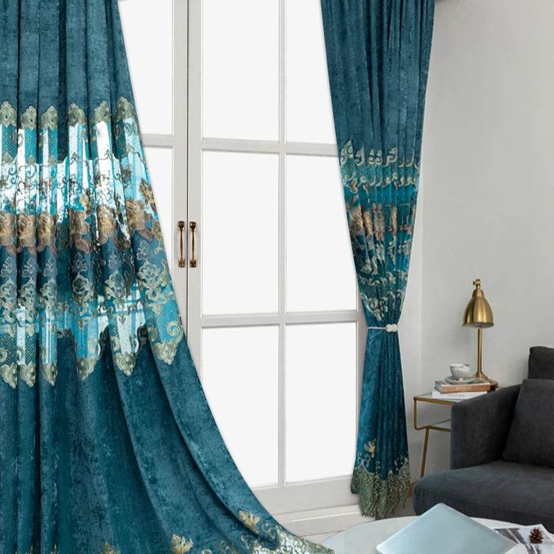 2-Piece Chenille Embroidered Floral Blackout Curtain