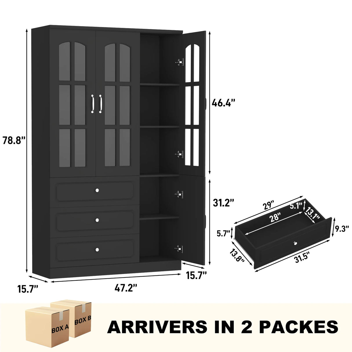 Modern 78-Inch White Glass Door Living Room Cabinet