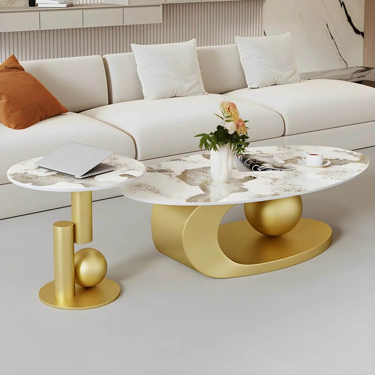 Modern Stone Coffee Table with Metal Base - Omega Lifestyles