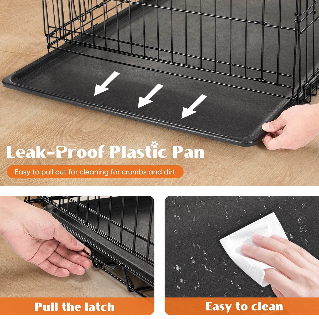 Foldable Double Door Metal Wire Dog Crate With Leak-Proof Tray - Sleep Galleria