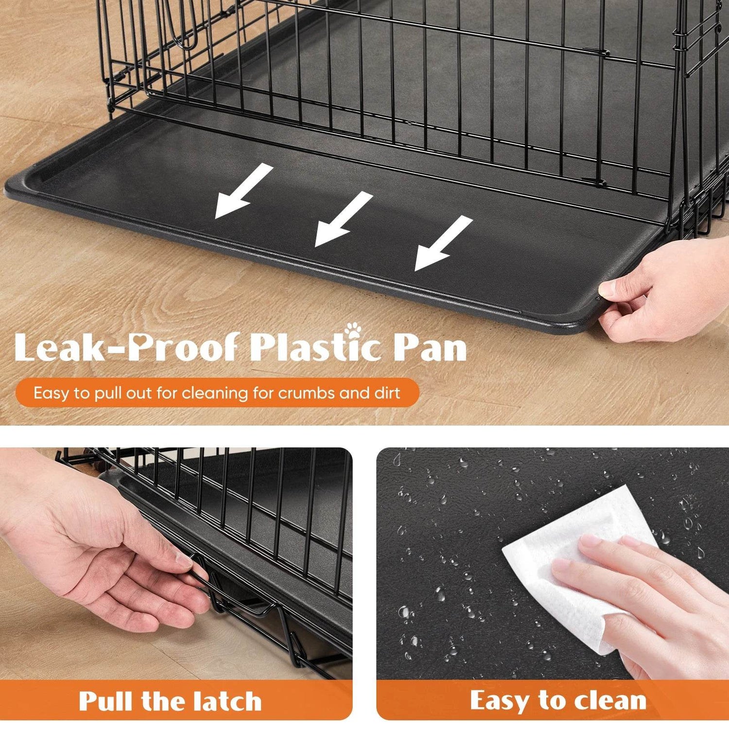 Foldable Double Door Metal Wire Dog Crate With Leak-Proof Tray - Sleep Galleria
