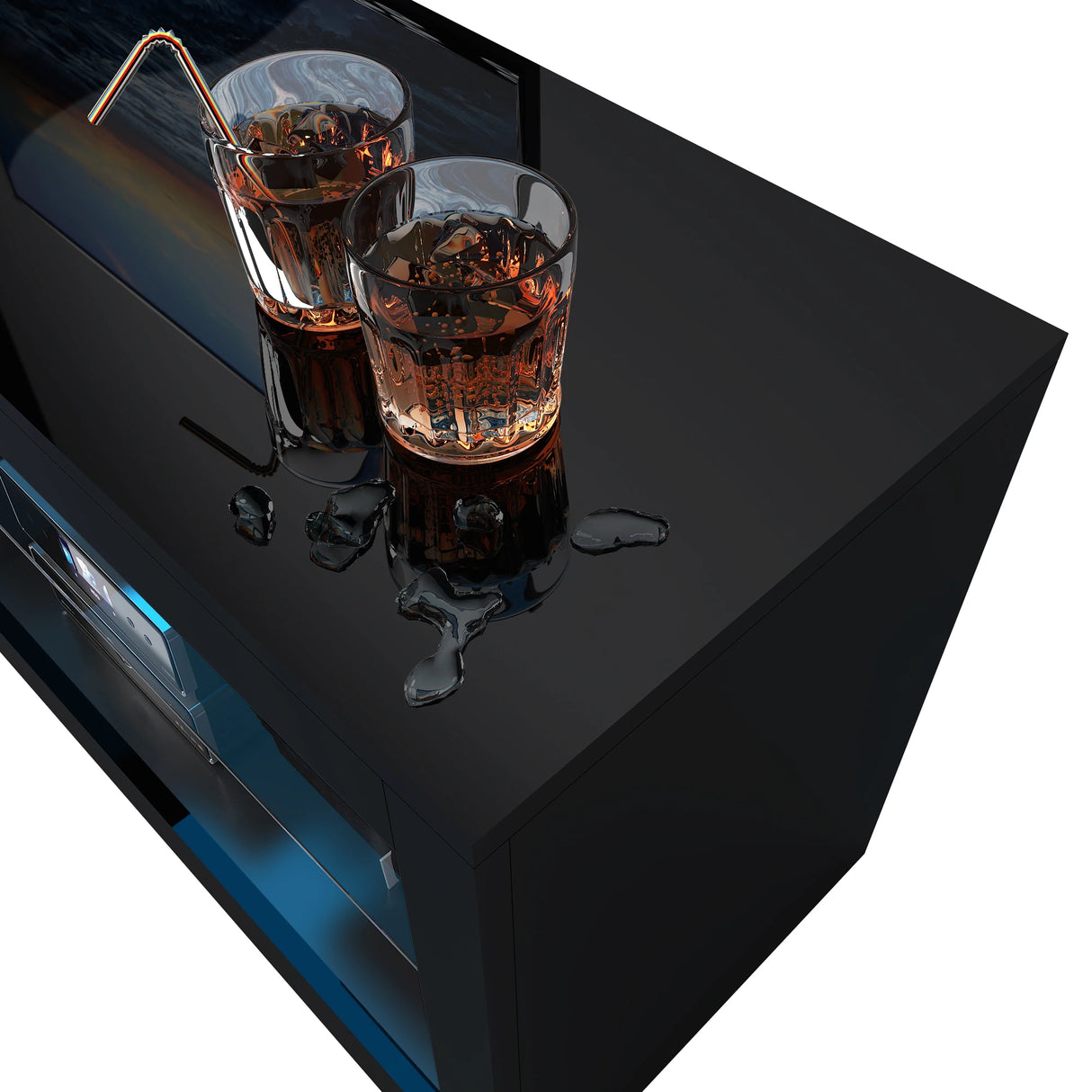 Modern 63-Inch High Gloss LED TV Stand With Storage