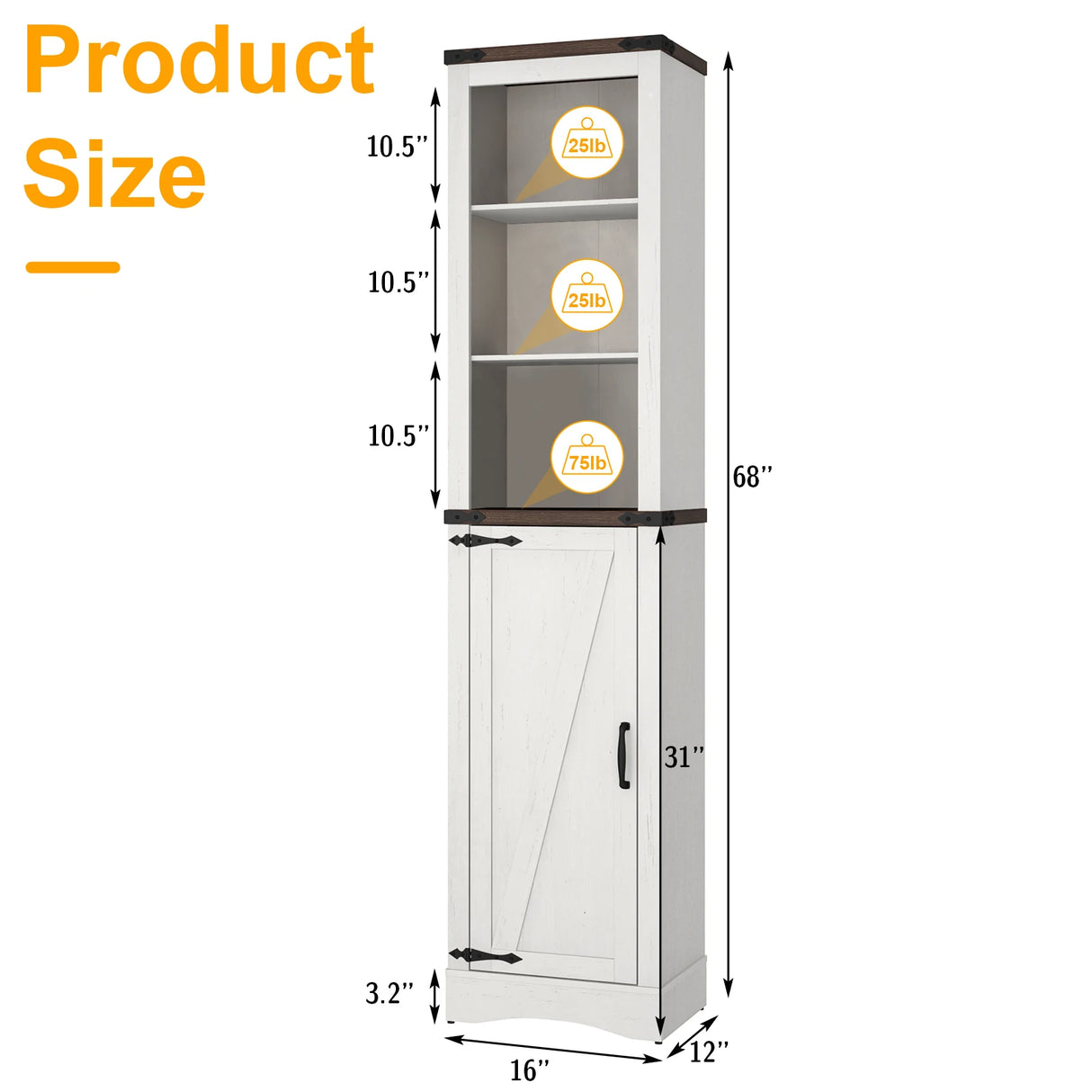 68-Inch Farmhouse Rustic Barn Door Storage Cabinet