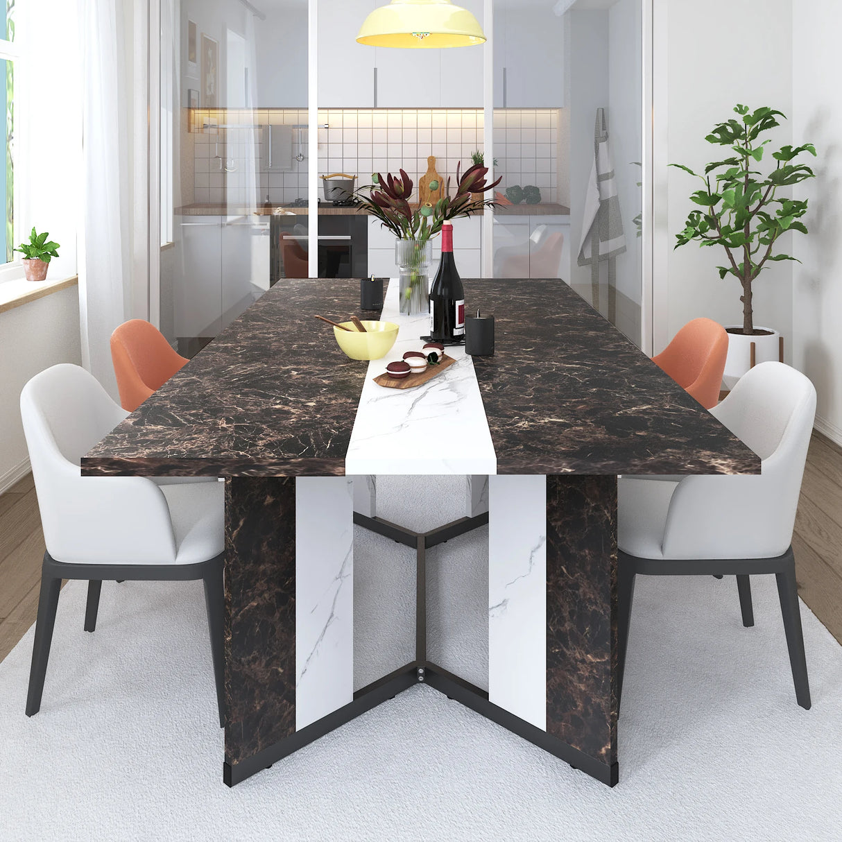 Modern Rectangular Wood Top Dining Table With Metal Legs