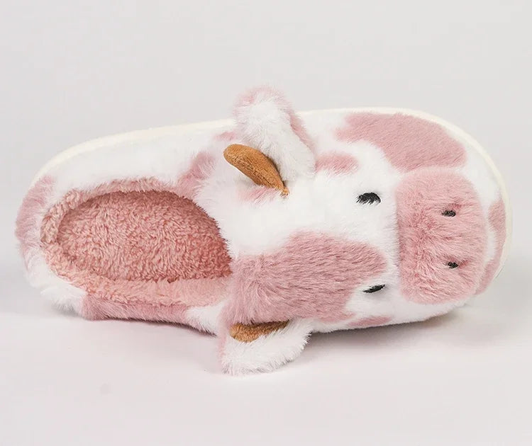 Women’s Winter Plush Cartoon Cow Indoor Slippers