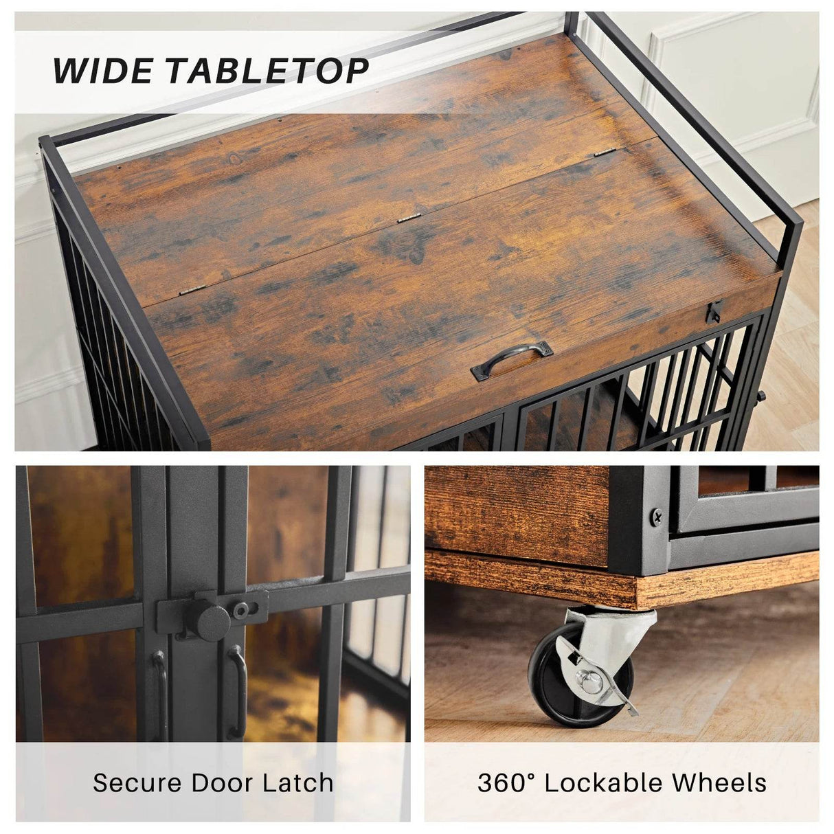 Industrial Wood Heavy Duty Large Dog Crate With Wheels - Omega Lifestyles