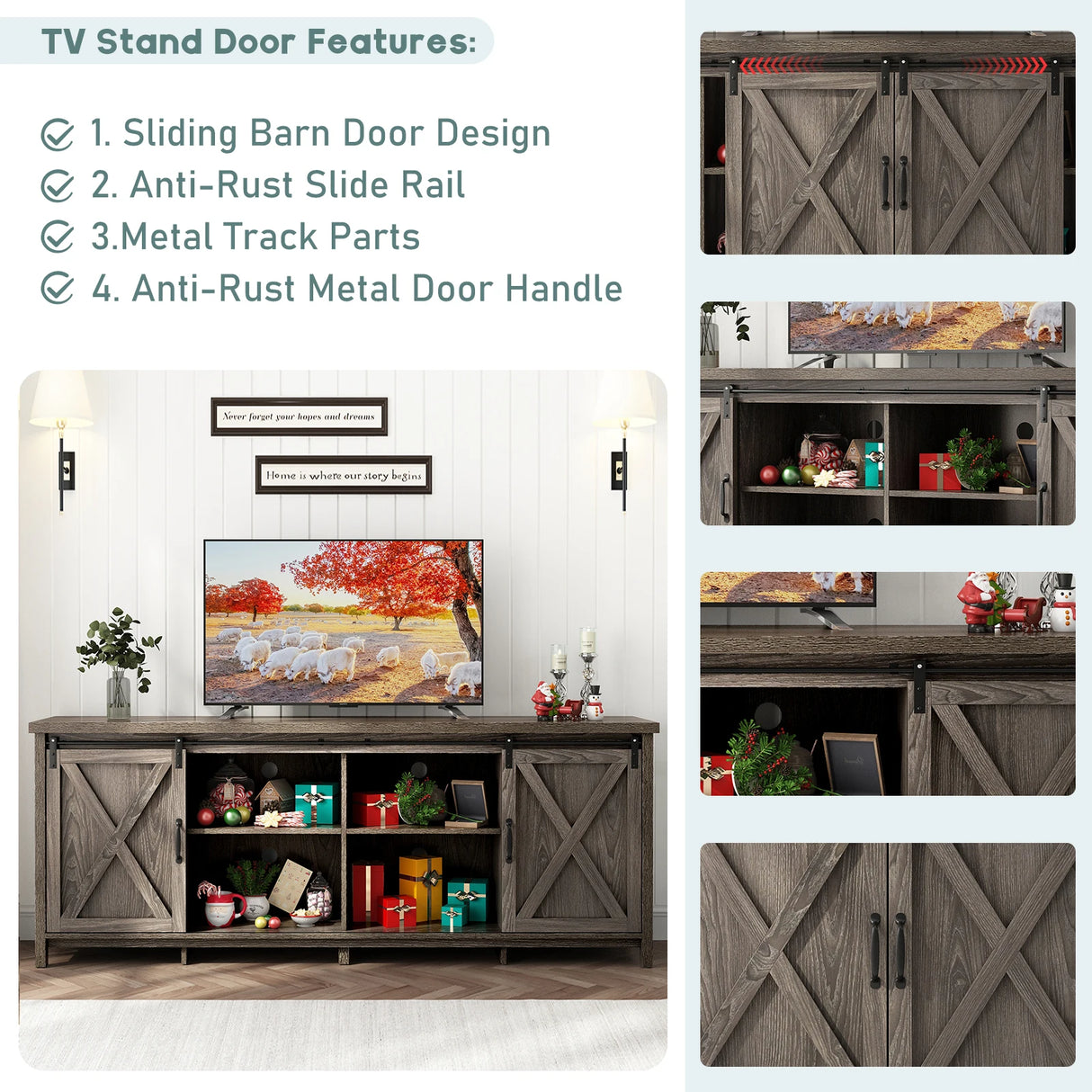 Farmhouse Sliding Barn Door Rustic TV Stand