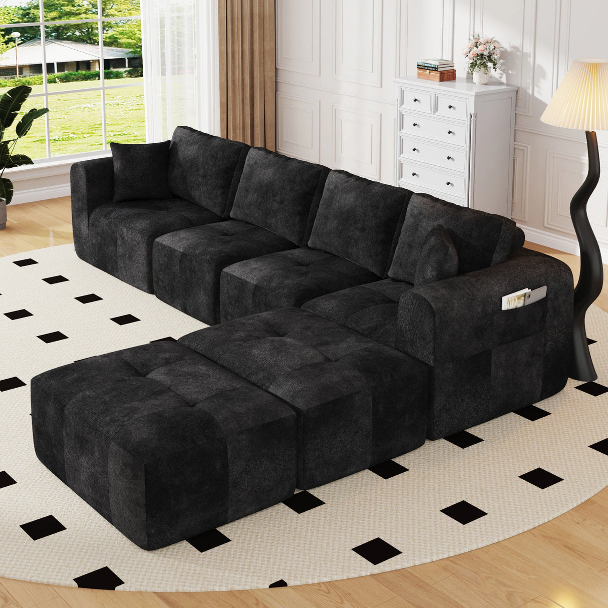 Modular L-Shaped U-Shaped Convertible Ottoman Sectional Sofa