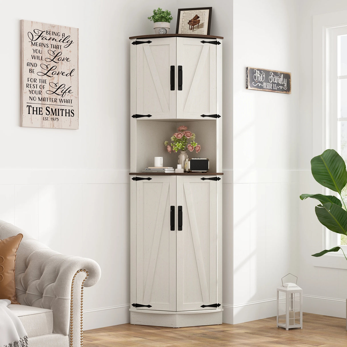 67.5-Inch Farmhouse Corner Cabinet With Adjustable Shelves