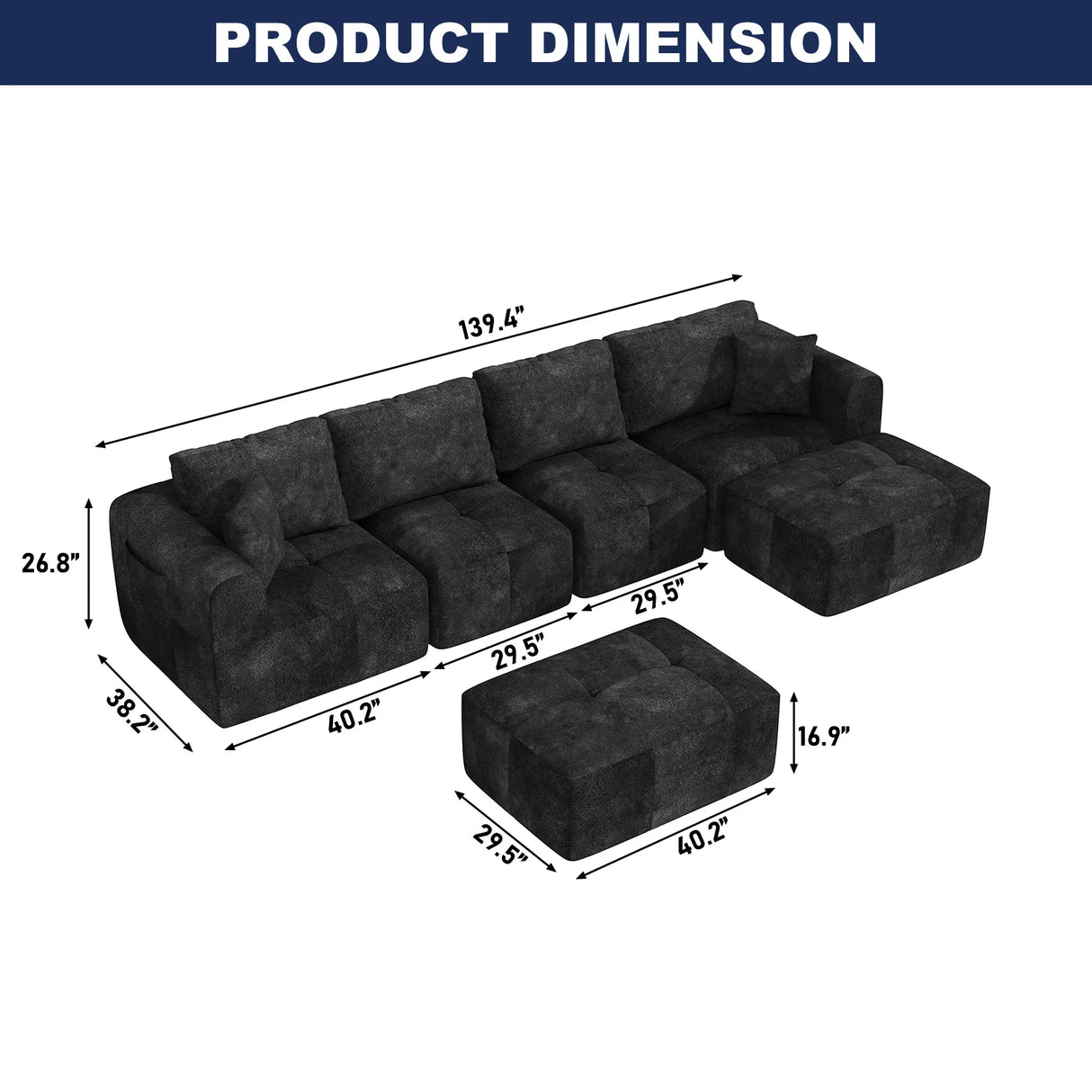 Modular L-Shaped U-Shaped Convertible Ottoman Sectional Sofa