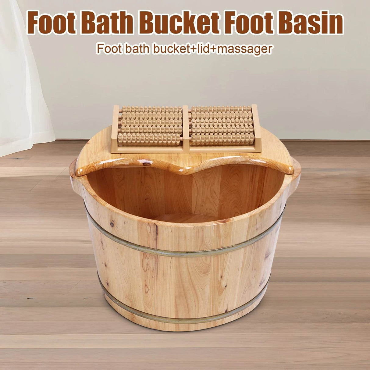 Cedar Wood Foot Bath Bucket With Massage Roller