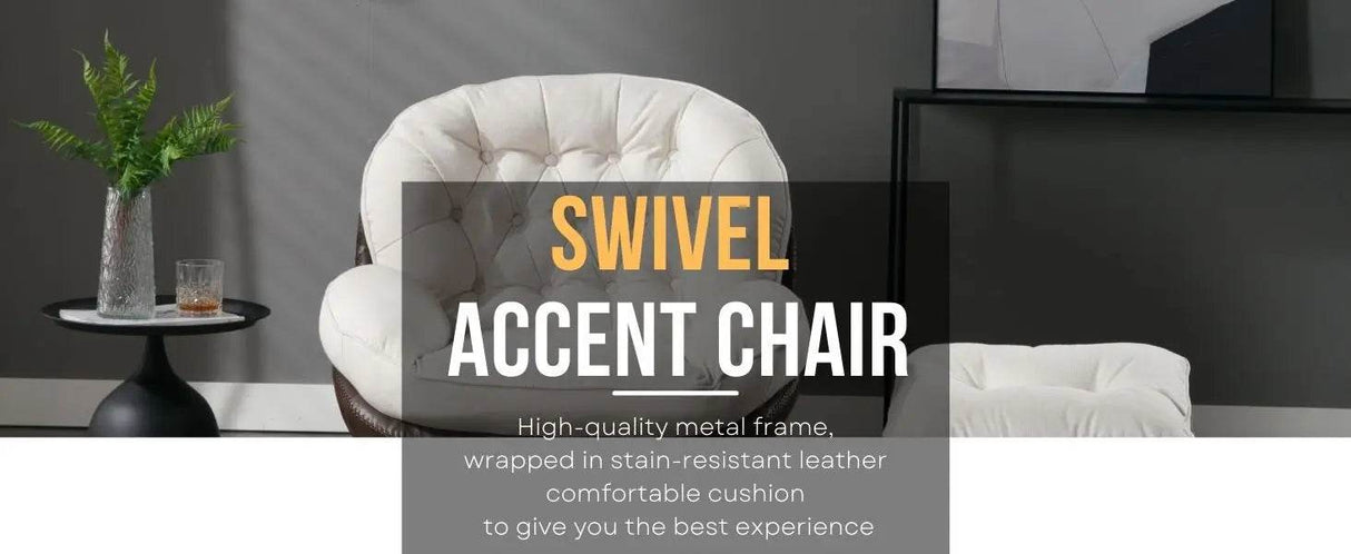 Cream Linen Mid Century Swivel Accent Chair - Omega Lifestyles