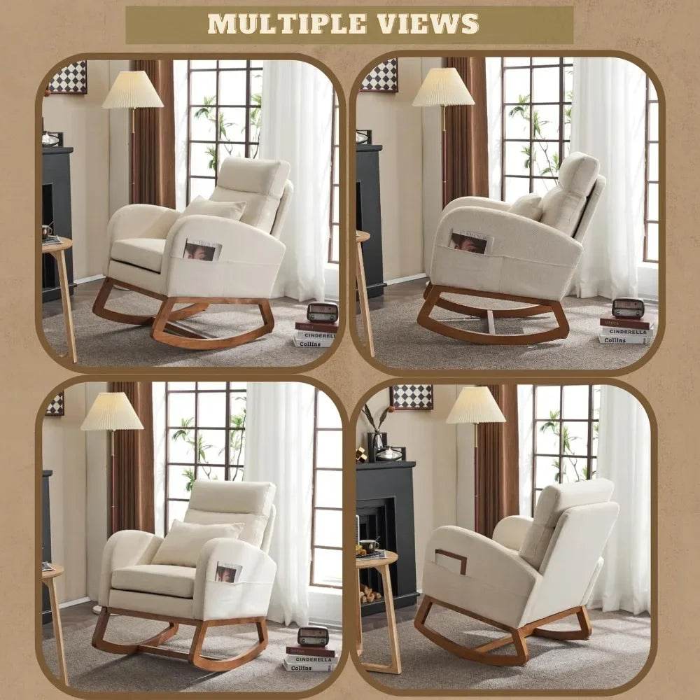 Beige Linen Upholstered Nursery Rocking Chair - Omega Lifestyles