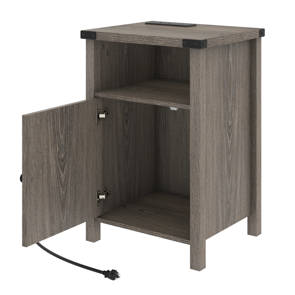Farmhouse LED Nightstand Set of 2 With Charging Station