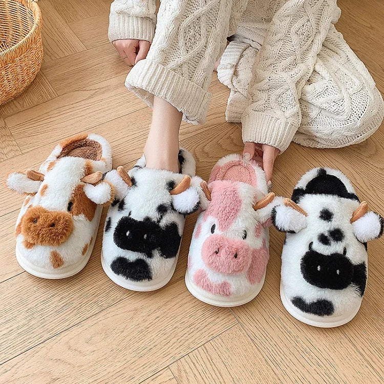 Women’s Winter Plush Cartoon Cow Indoor Slippers