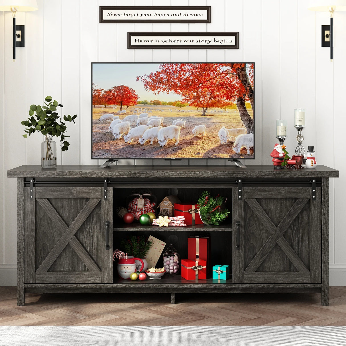 Farmhouse Sliding Barn Door Rustic TV Stand