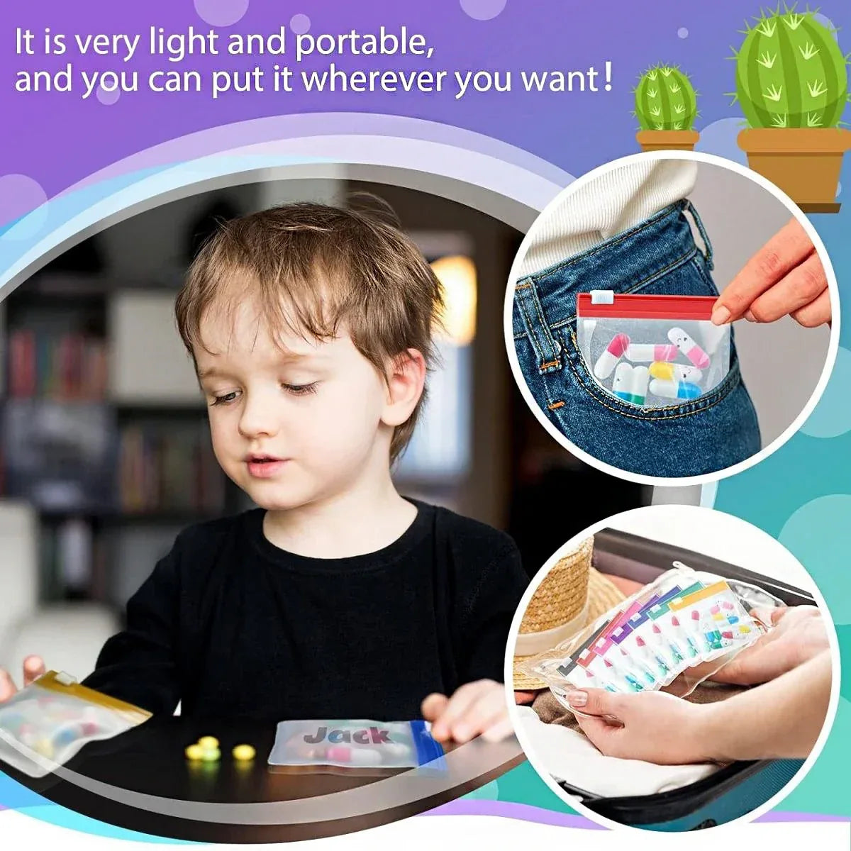 Set of 7 Waterproof EVA Pill Dispenser Storage Bags - Omega Lifestyles