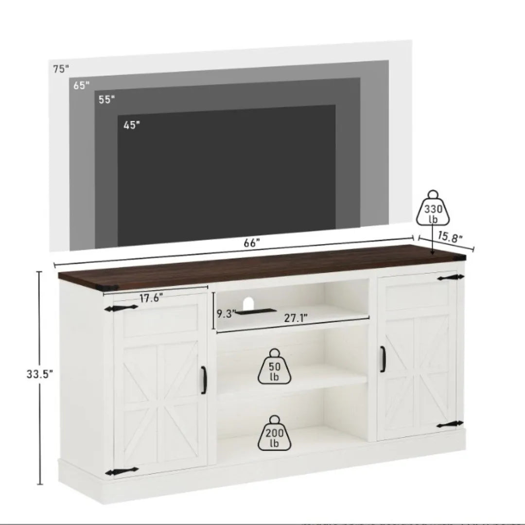 66-Inch Farmhouse Wooden TV Stand With Power Outlets
